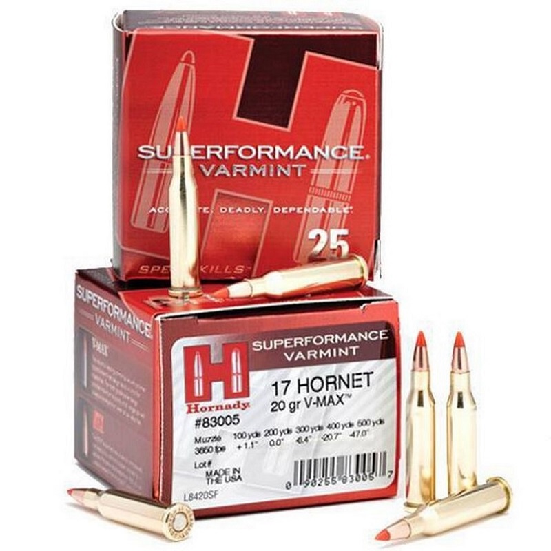 BOITE DE 25 CARTOUCHES HORNADY 17 HORNET 20 GR V-MAX 83005