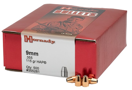 BOITE DE 500 OGIVES HORNADY 9MM.355 115 GR HAP 355281*