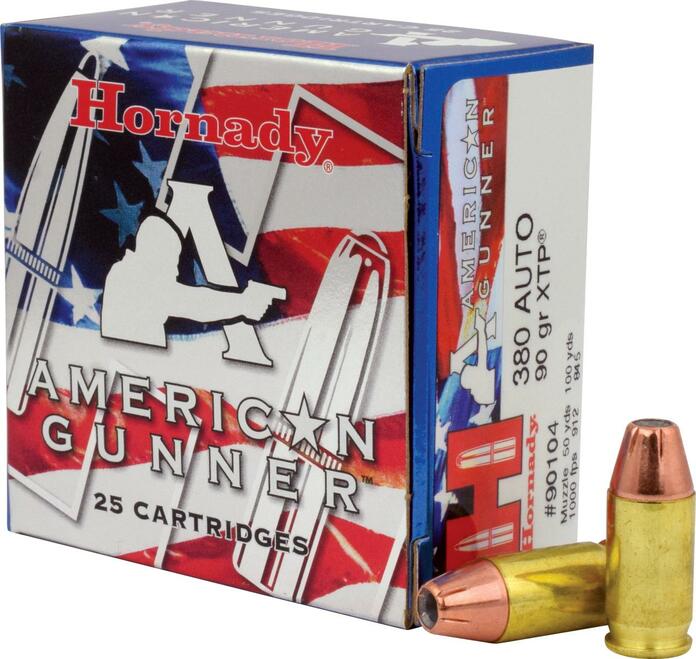 BOITE DE 25 CARTOUCHES HORNADY 380 AUTO 90GR XTP AMERICAN GUN 90104*